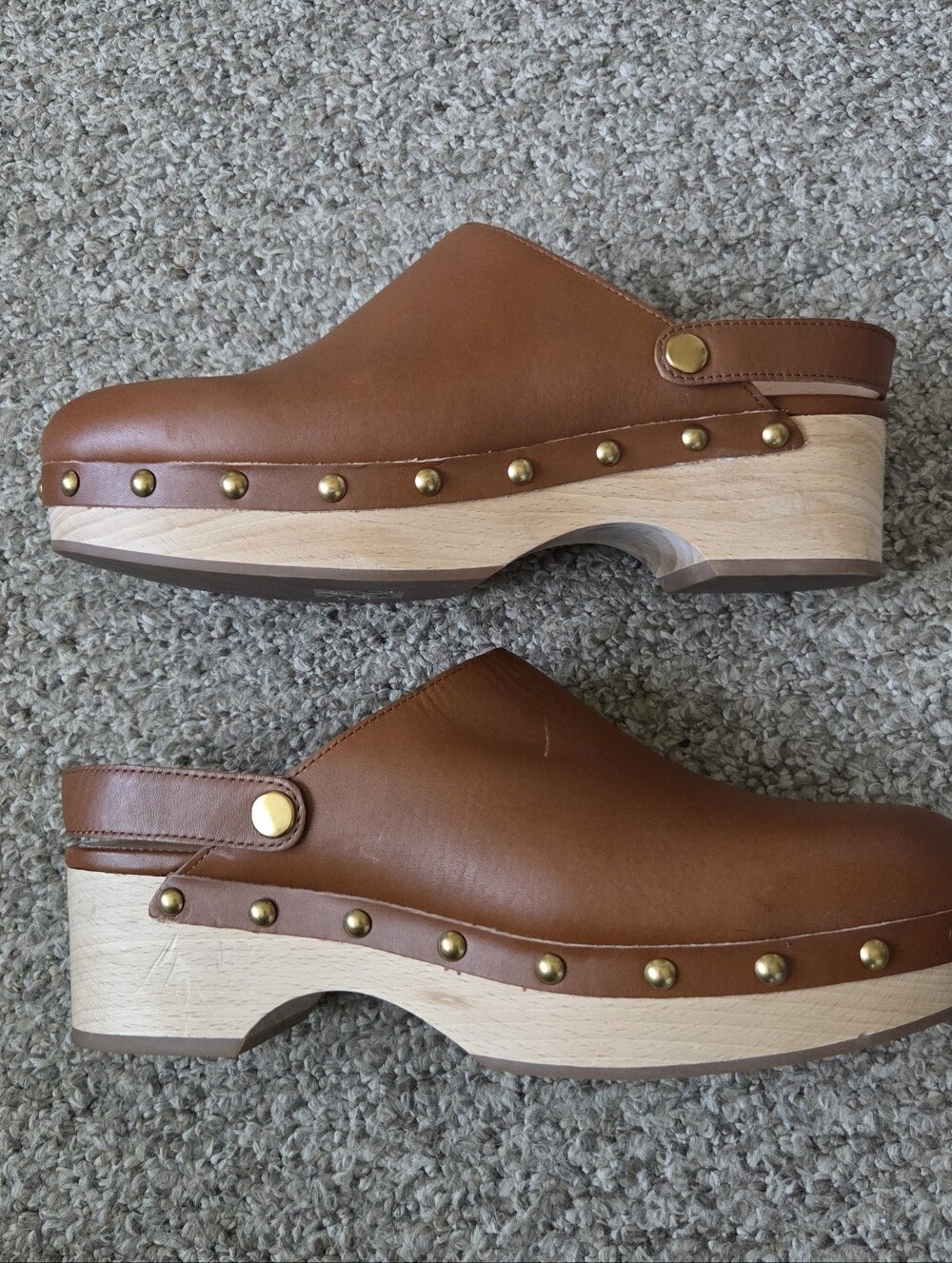 J. Crew Heel Clogs Cognac Brown Grace Leather Wooden Sole Slingback Strap Sz 9.5